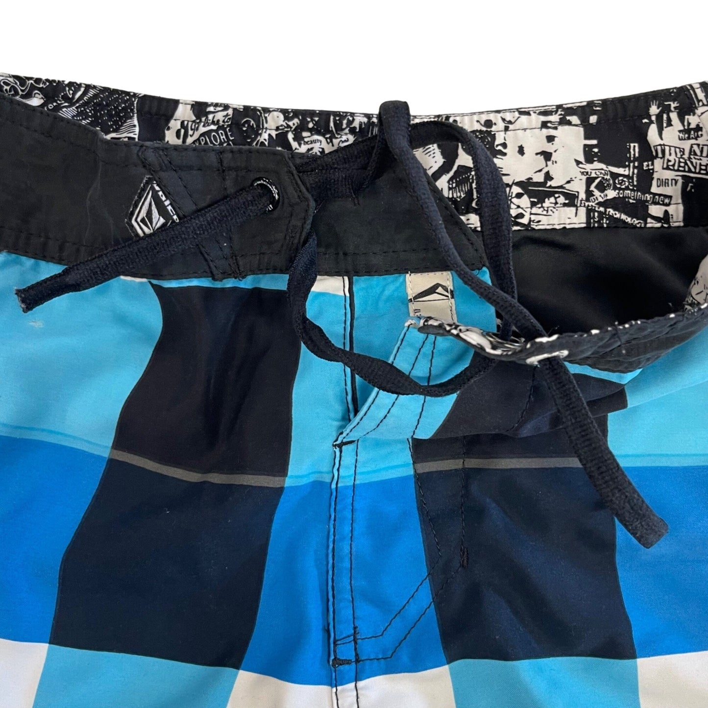 Volcom Boys 12 Blue Ice Plaid Boardshorts Swim Surf Trunks Pocket Logo Spellout