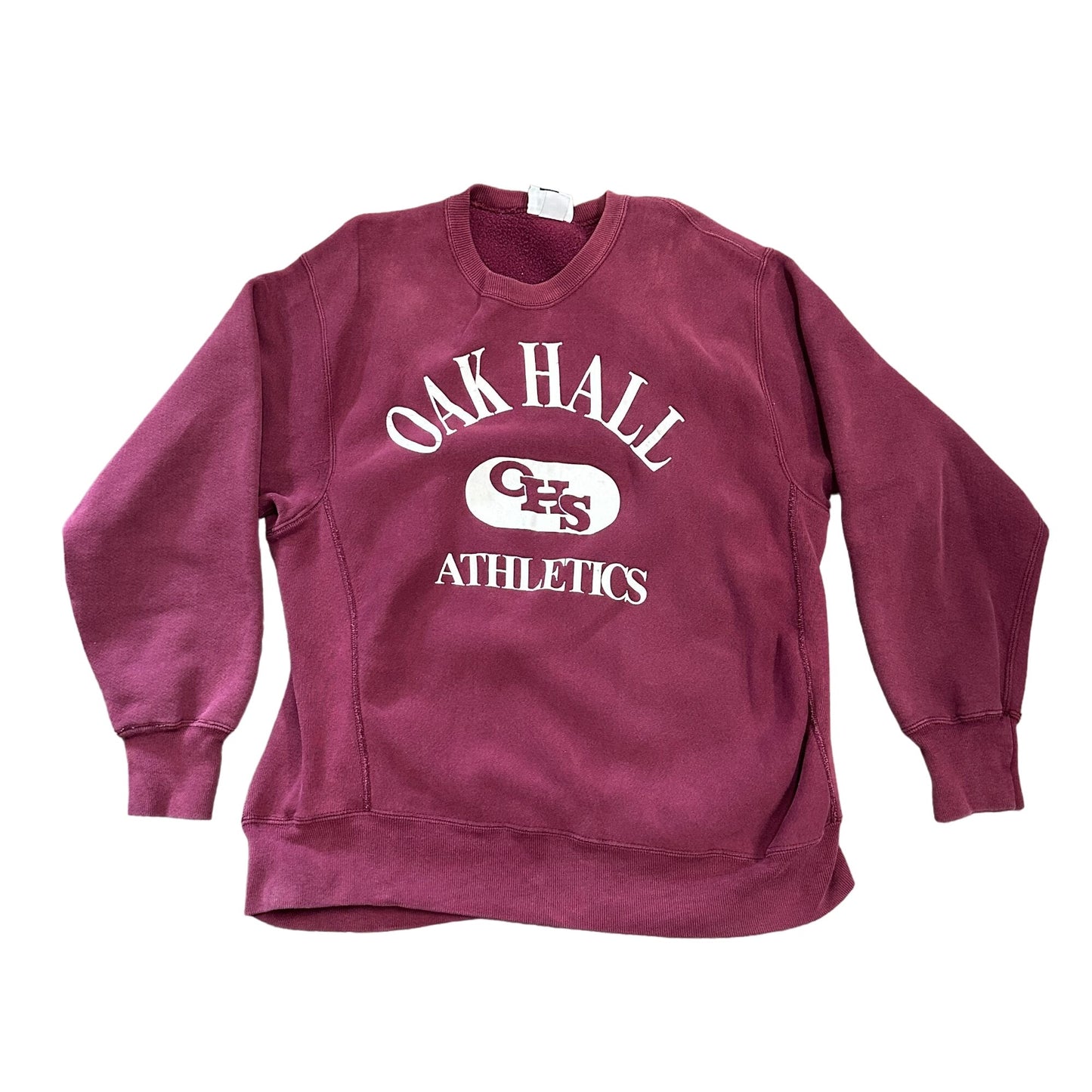 Vintage XL Lee Oak Hall Athletics Pullover Sweatshirt Burgundy Crew Neck USA