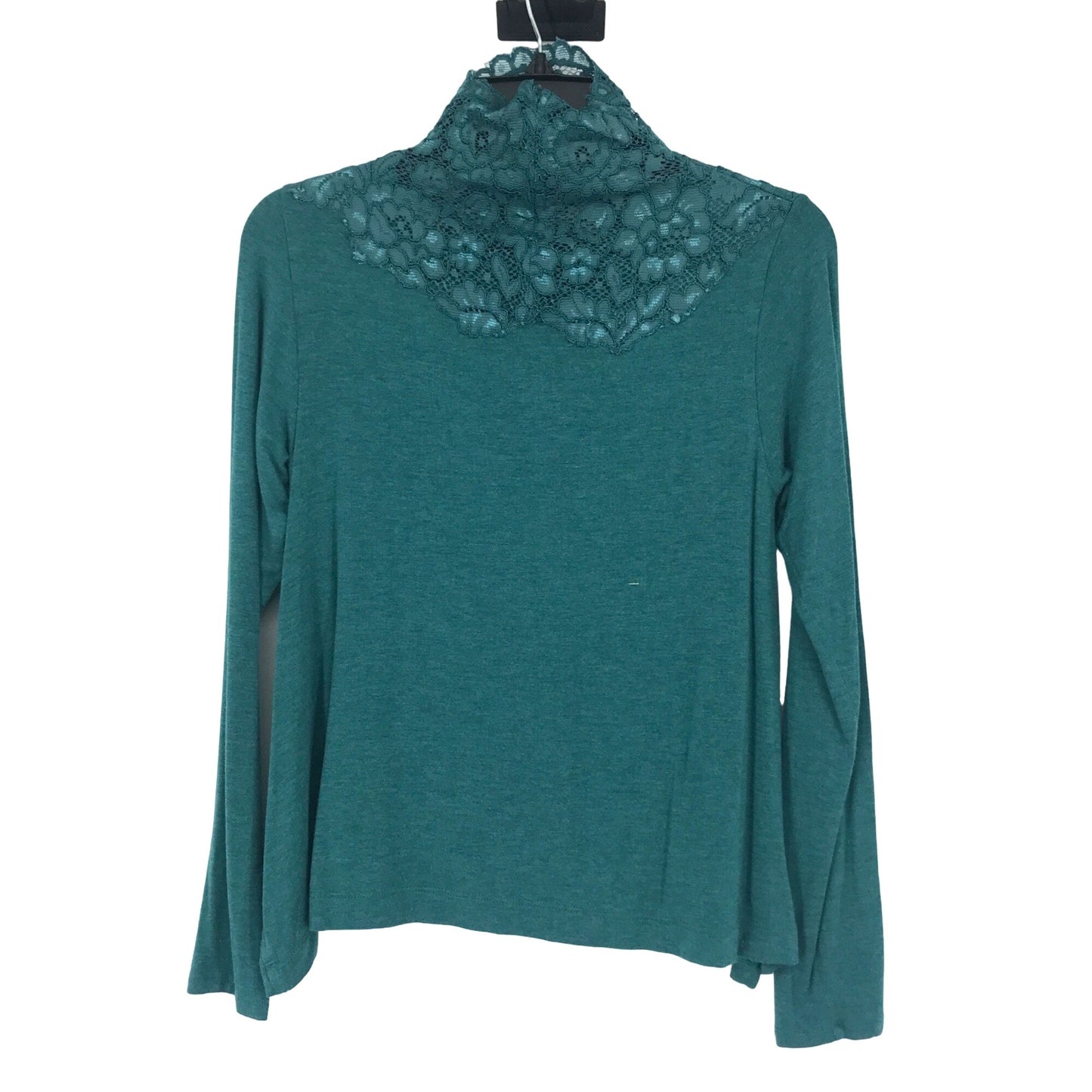 Soft Surroundings Womens XS Tamora Lace Top Turquoise Long Sleeve Zip Mock Neck