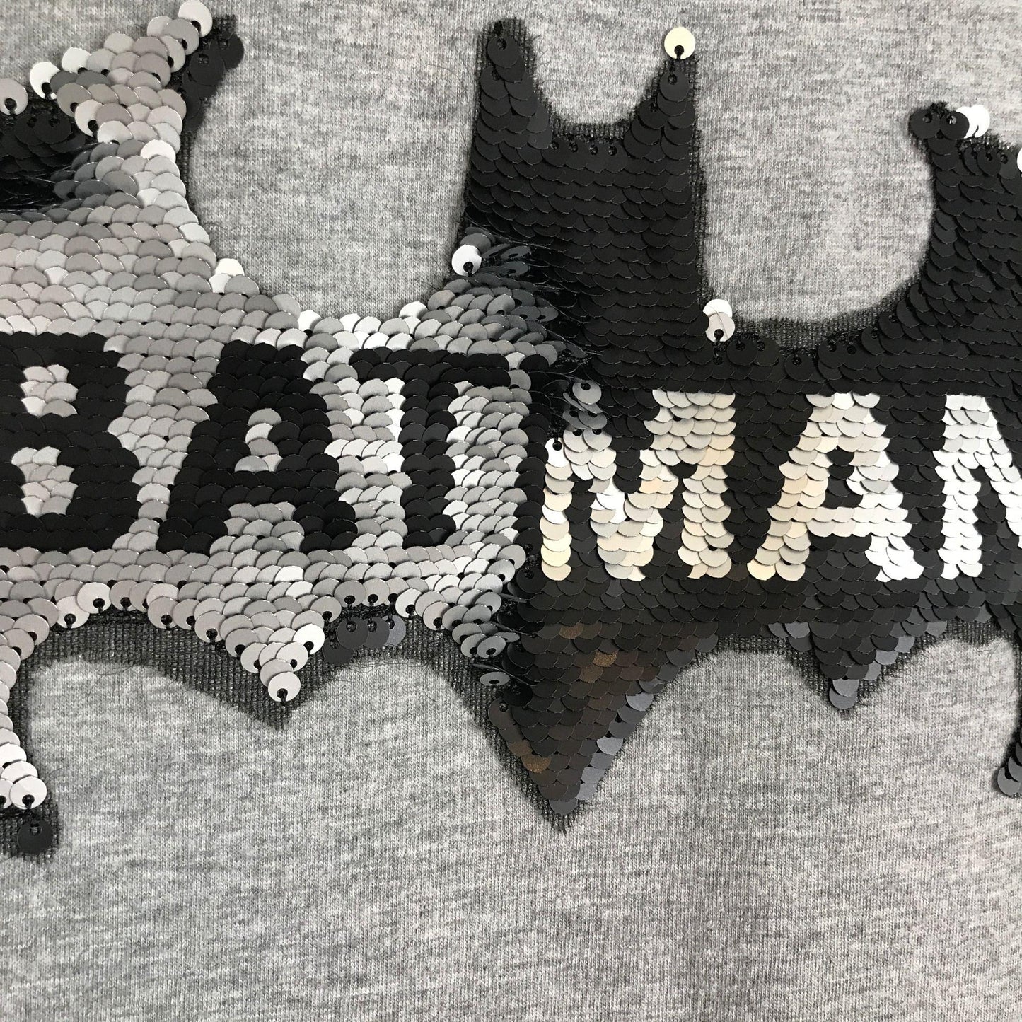 Batman XL 14/16 Raglan TShirt Double Sequin Bat The Caped Crusader Black Gray