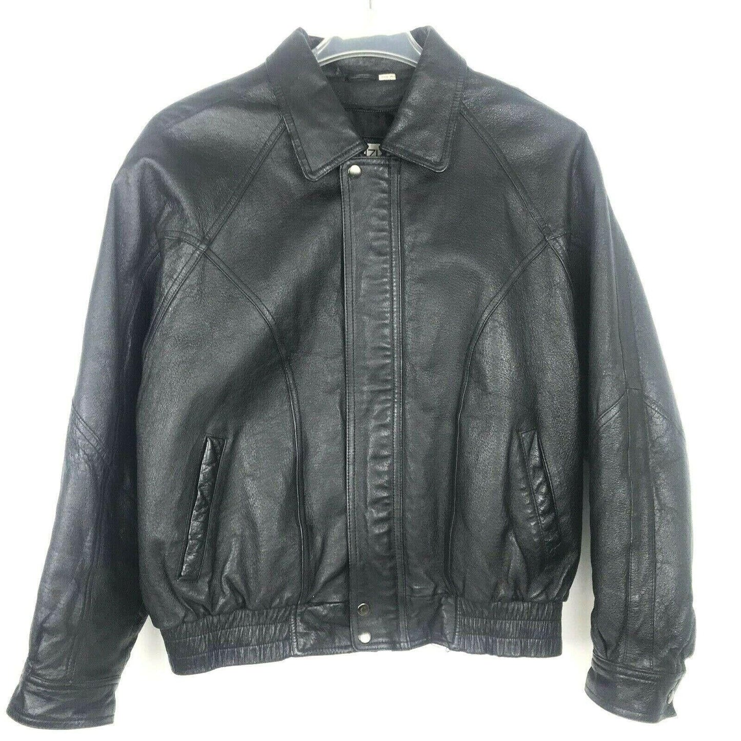 Vintage Florenzi Mens L Black Leather Jacket Bomber Biker Aviator Elastic Waist