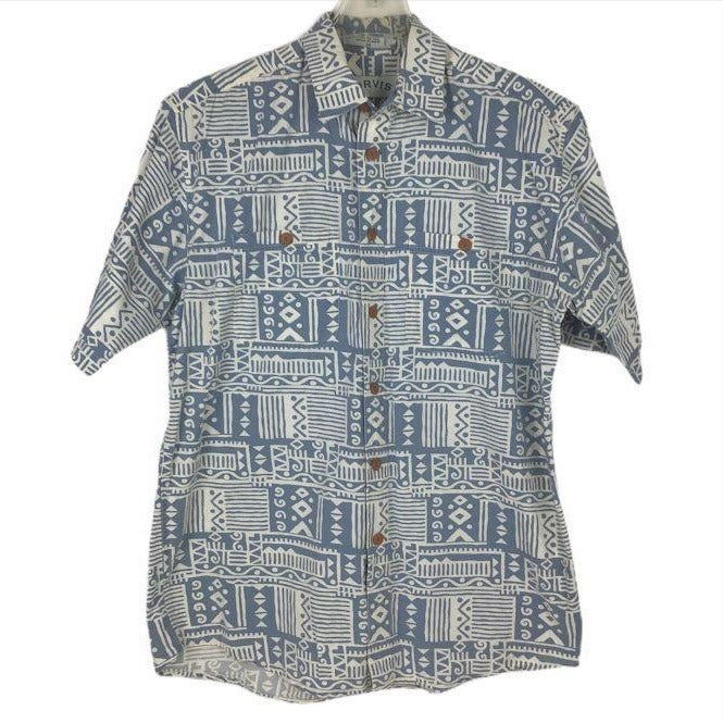 Orvis M Aztec Button Down Wood Button Shirt Short Sleeve Collared Front Pockets