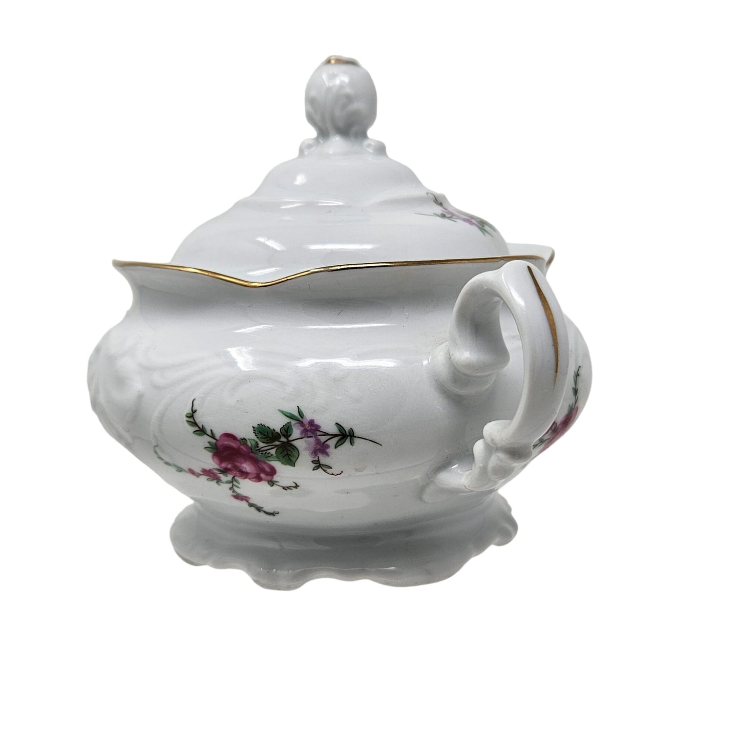 Vintage Wawel Royal Vienna Collection Sugar Bowl with Lid & Creamer White Floral