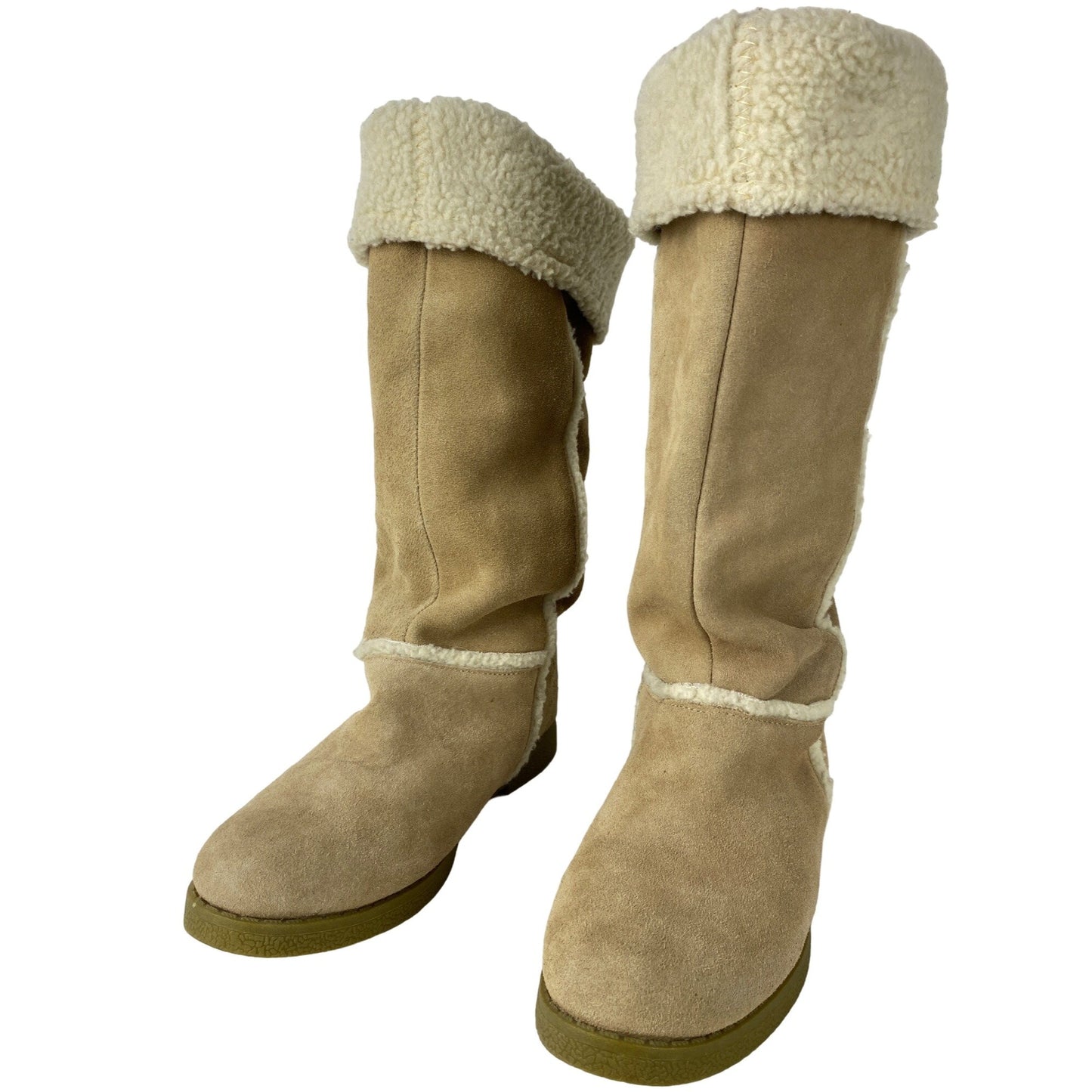 Xhilaration Size 7 Womens Tan Genuine Suede Knee High Boots Faux Fur Lining