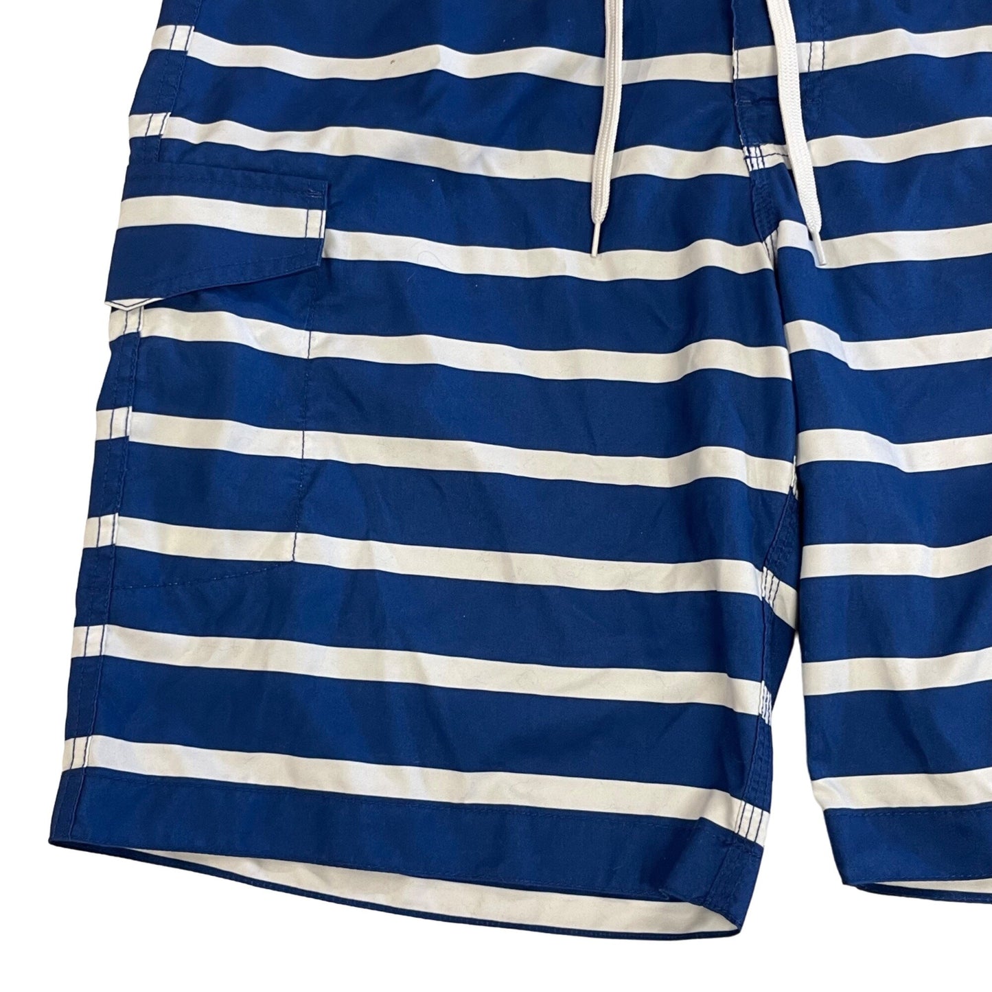 NWOT Old Navy L Blue White Striped Swim Trunks Board Shorts Pocket Drawstring