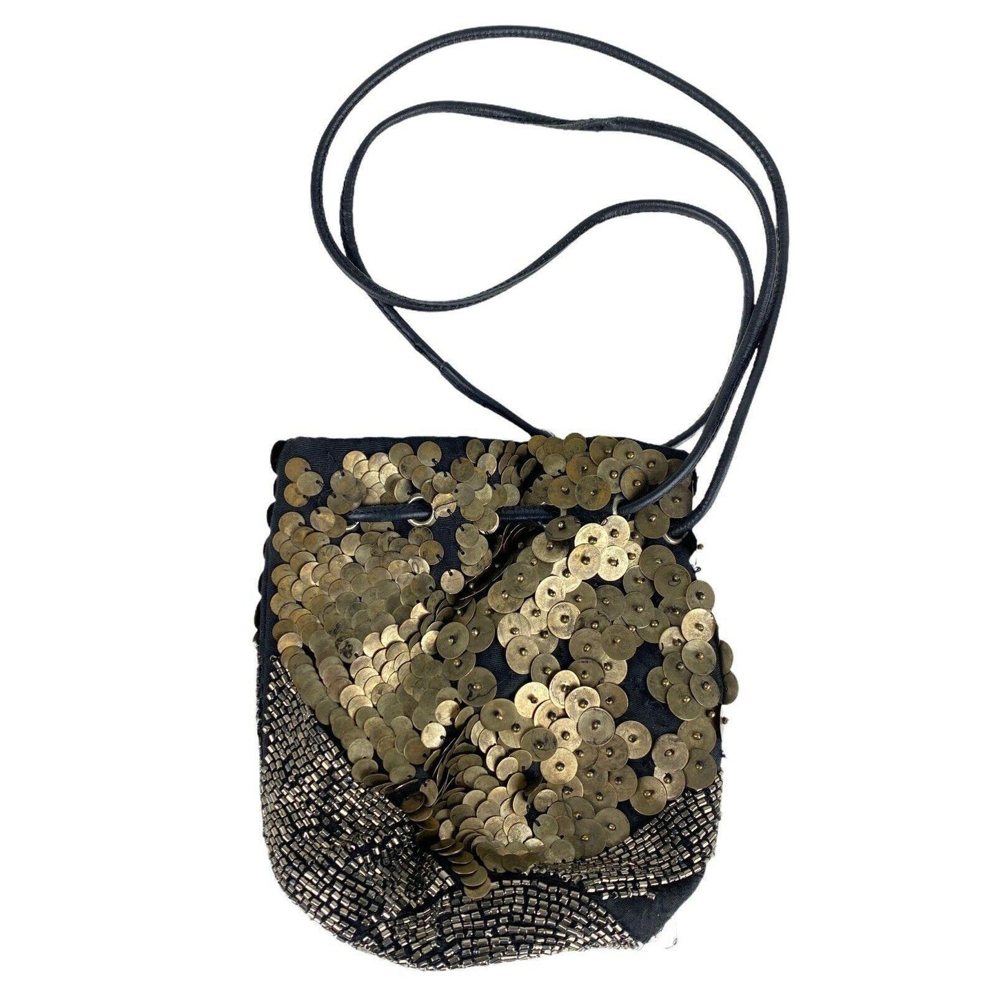 Ecote Silver Bronze Sequin Beaded Embellished Crossbody Pouch Makeup Bag Handbag