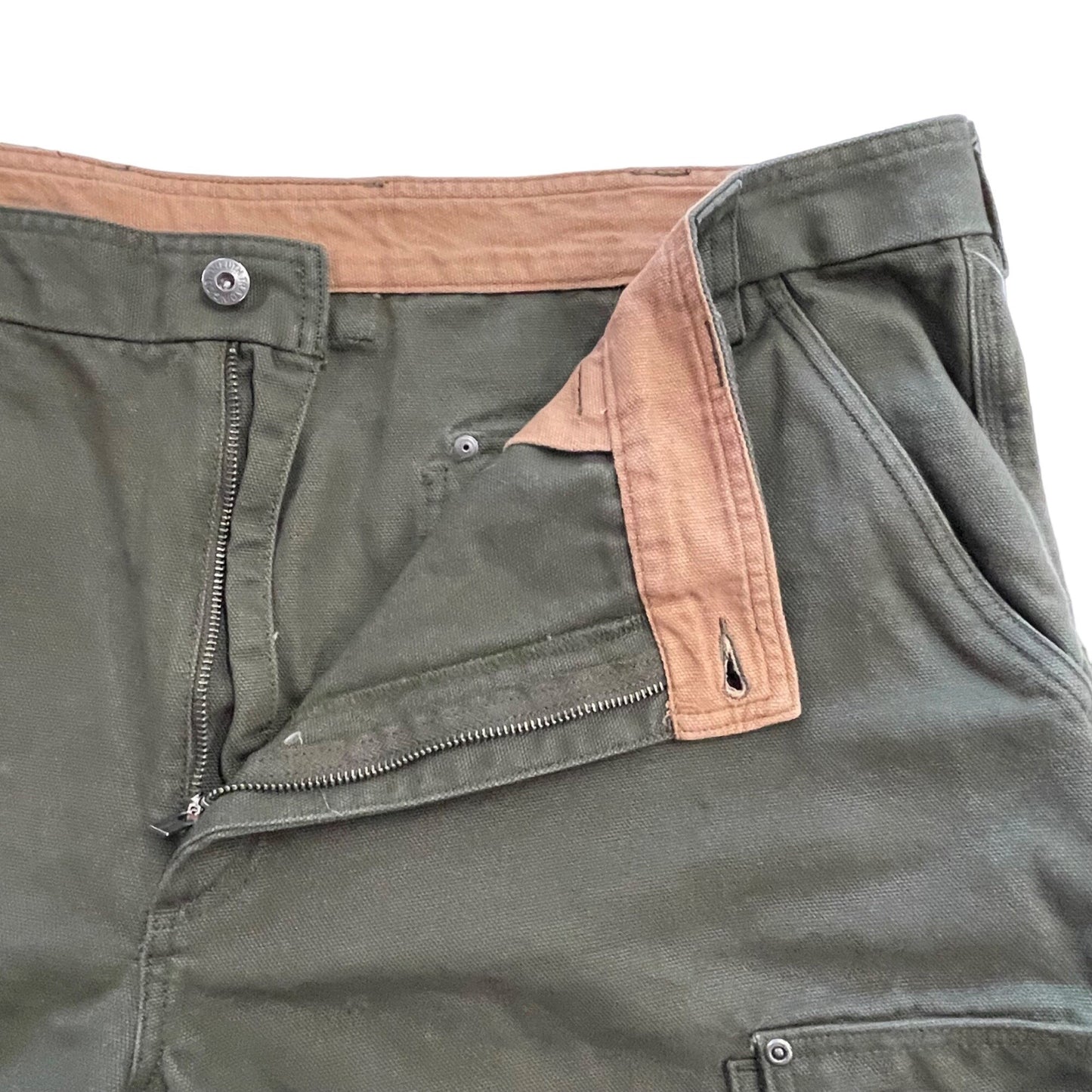 Duluth Trading Mens 46 Green Thick Canvas Cargo Shorts Utility Pockets Belted