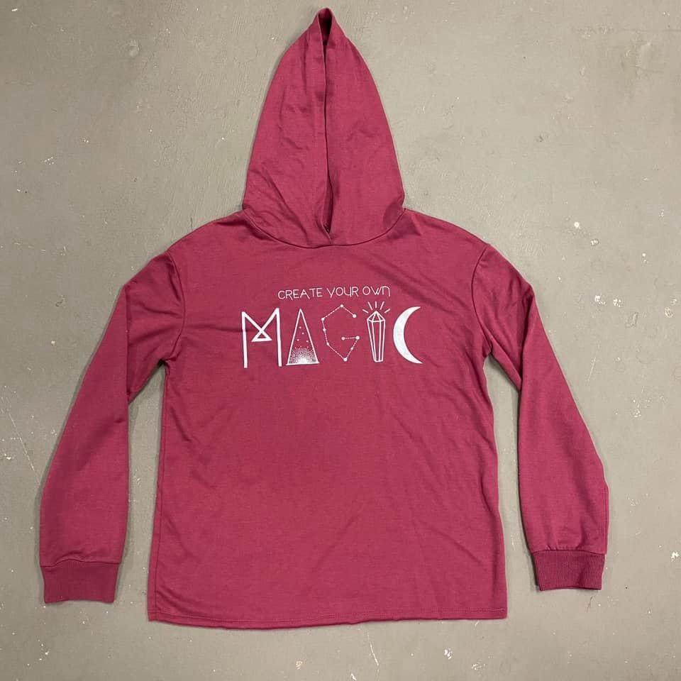 "Create your own Magic" Unisex Youth L 10/12 Hoodie Graphic Print Crystal Star Sun Moon