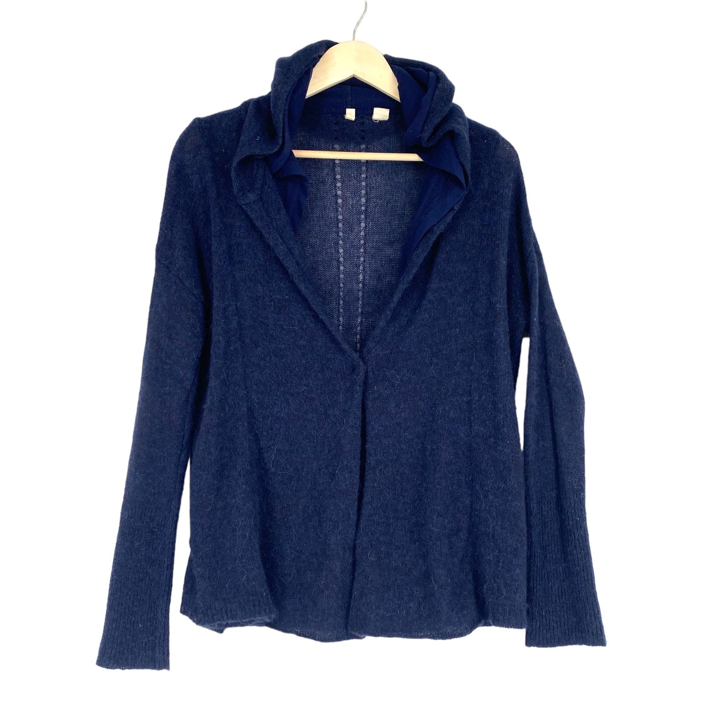 Anthropologie Moth Womens S Navy Blue Cardigan Hoodie Sweater Alpaca Wool