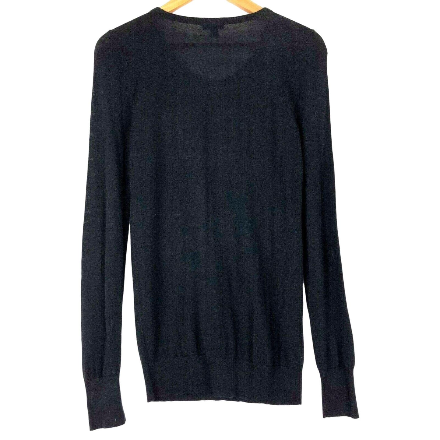 LOFT Womens XS Black VNeck Ruffle Front Shirt Knit Top Long Sleeve Light Sweater