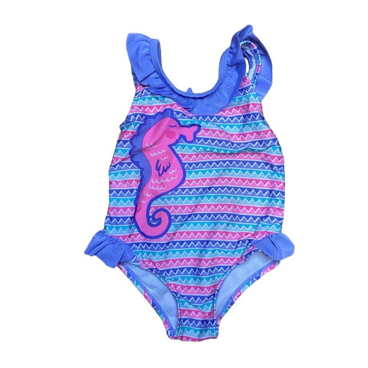 Nursery Rhyme 18M Seahorse Swimsuit Purple Pink Ruffles Chevron Print