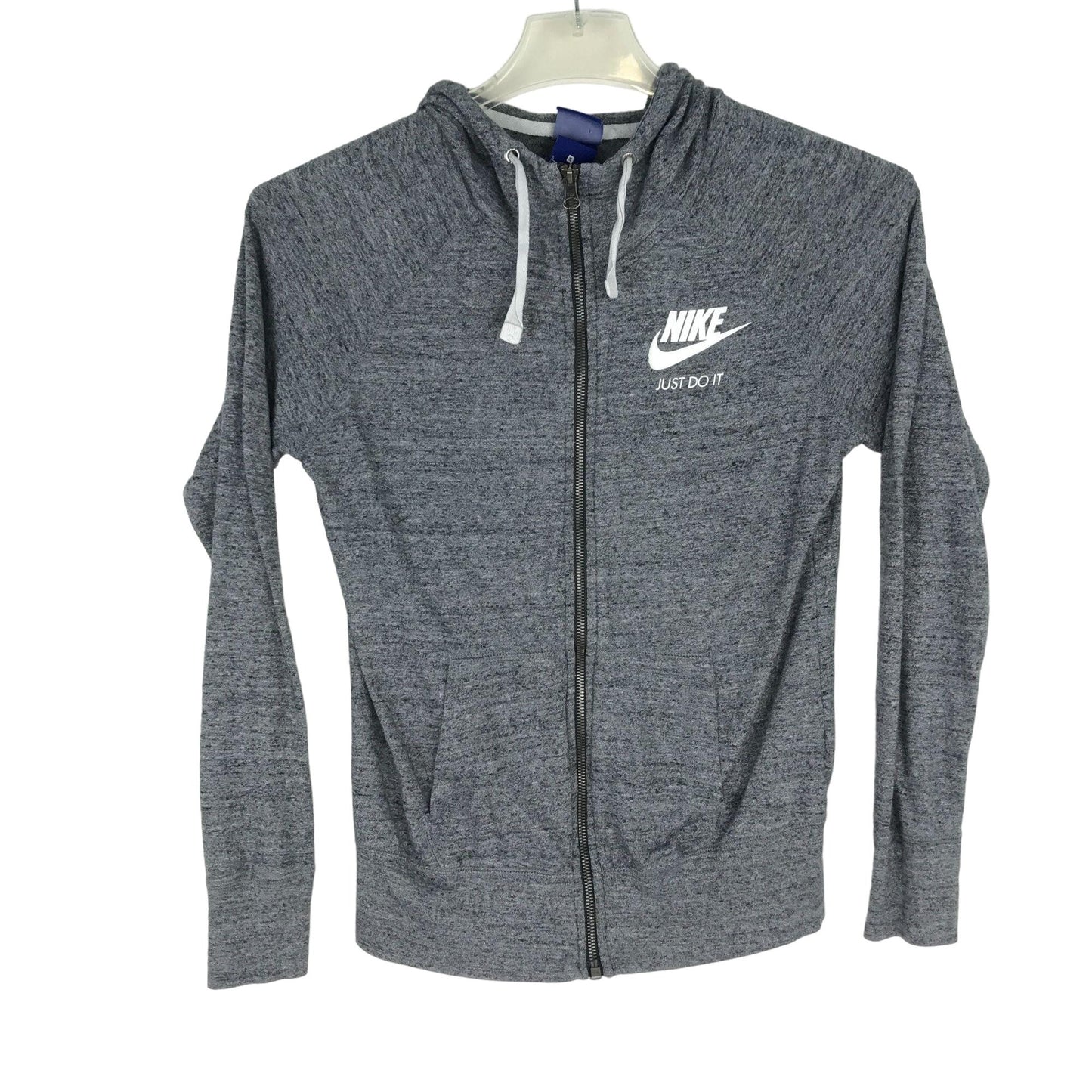 Nike S Heather Gray Full Zip Drawstring Hoodie "Just Do It" Logo Long Sleeve