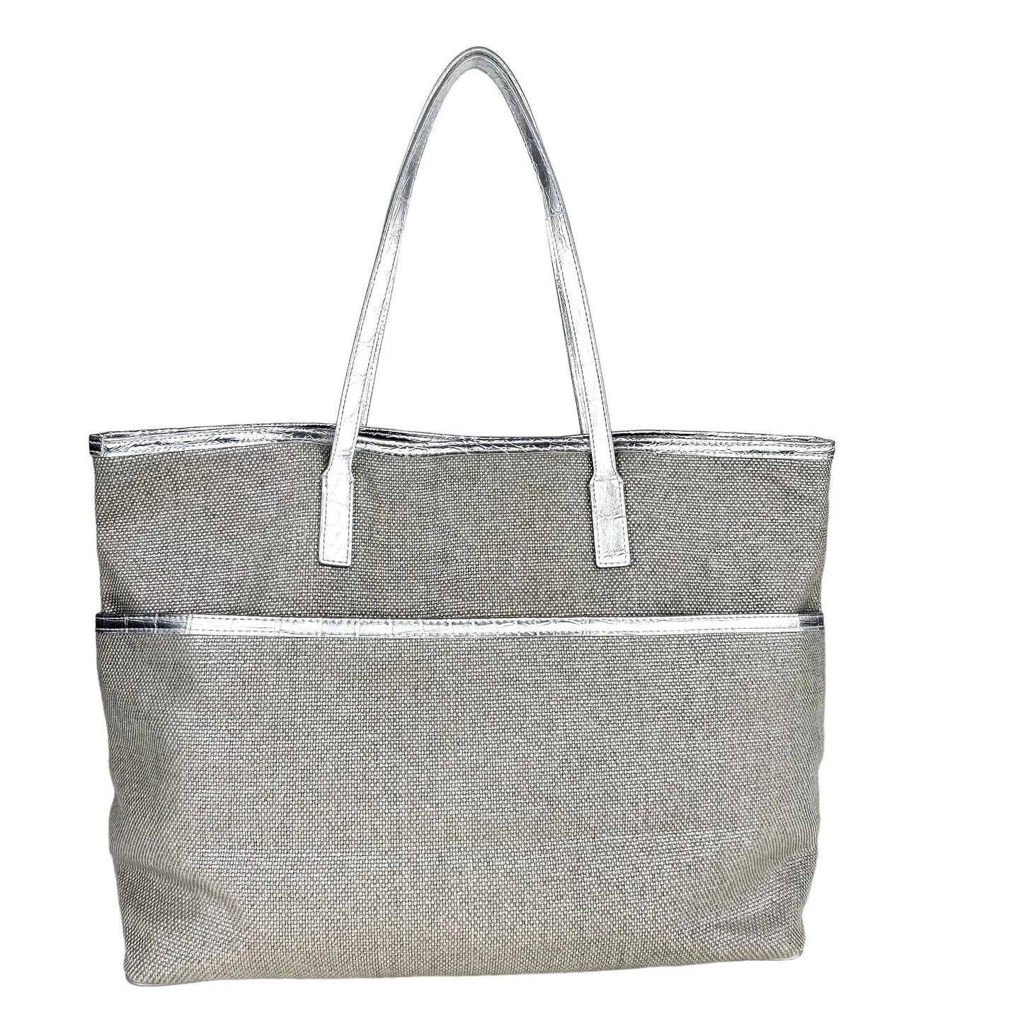 Michael Kors Cotton Tweed Tote Bag Silver Metallic Boho Bag Purse Shoulder Bag