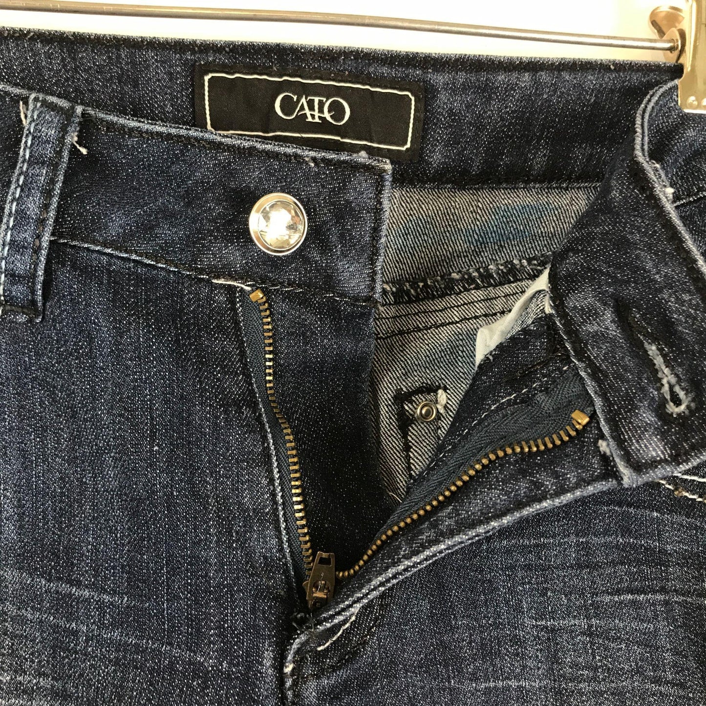 Cato Womens 6 Straight Leg Denim Blue Jeans Bling Pockets Dark Wash 5 Pocket