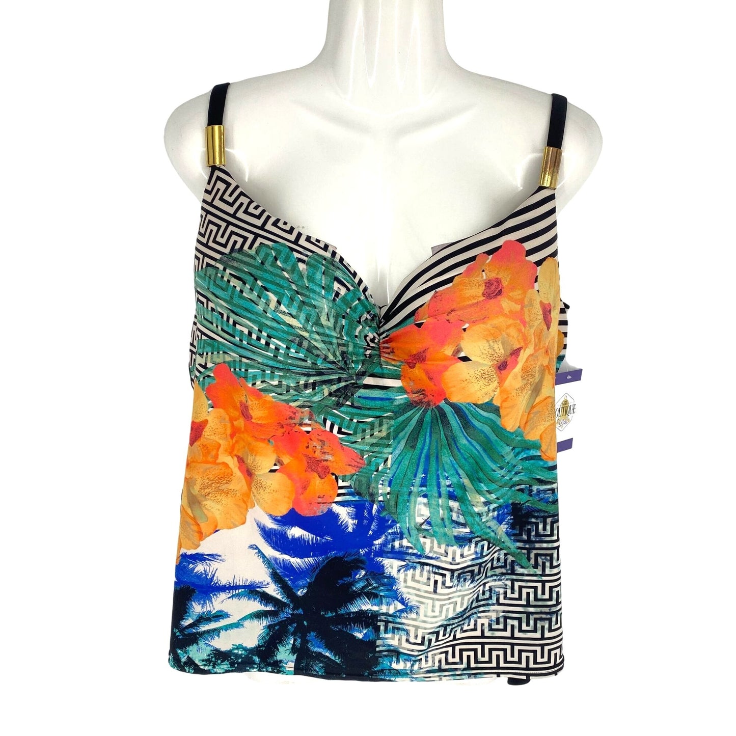 SWIM by Cacique 40DDD Floral Tankini Balconette Bra Closure Gold Tone Accents