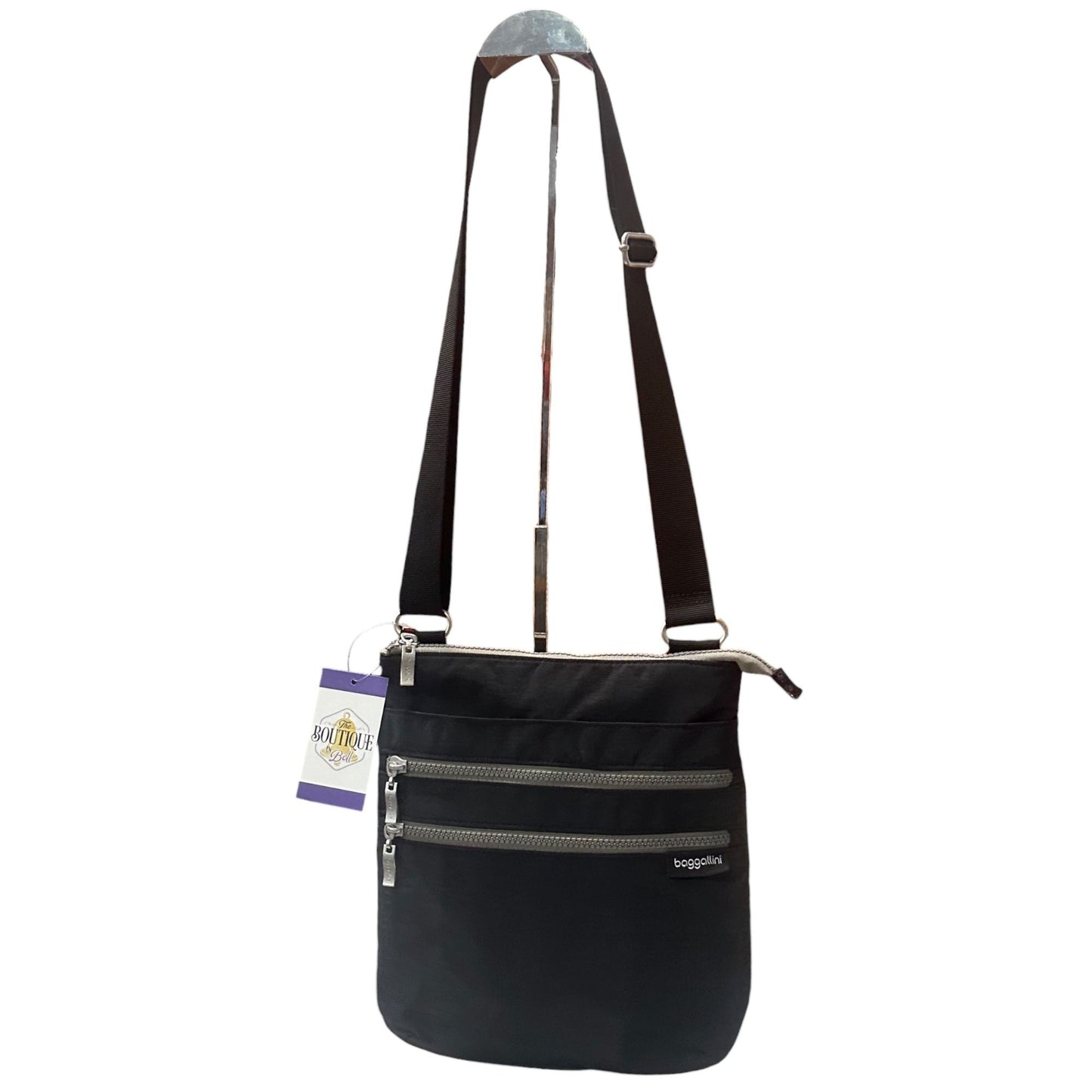 Baggallini Crossbody Bag Purse Black Adjustable Zipper Compartments Back Pocket