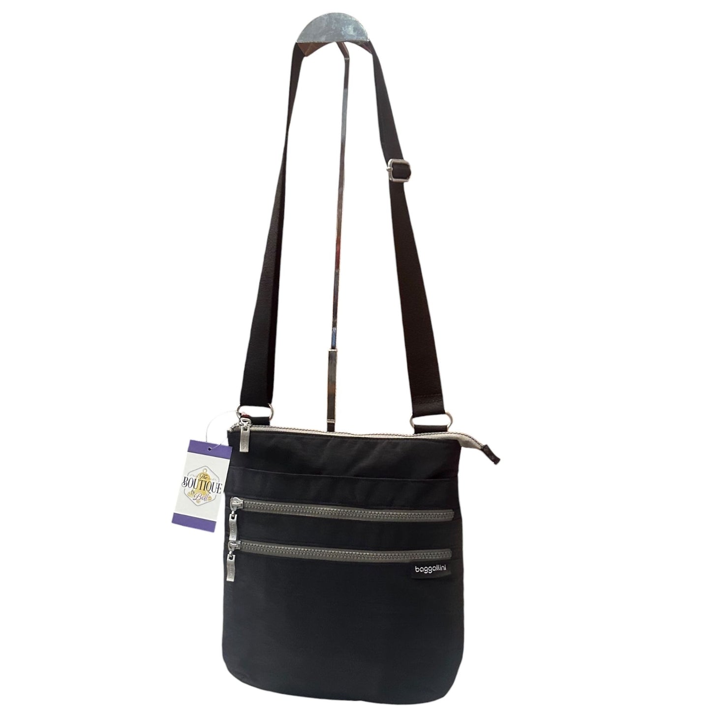 Baggallini Crossbody Bag Purse Black Adjustable Zipper Compartments Back Pocket