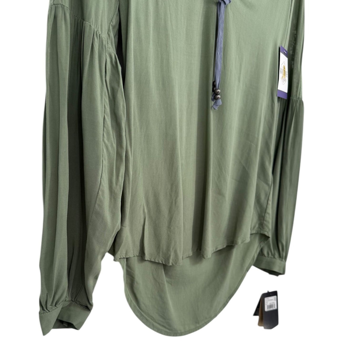 NWT Noble Outfitters XS Olive Green Western Boho Lace Long Sleeve Tassel Blouse