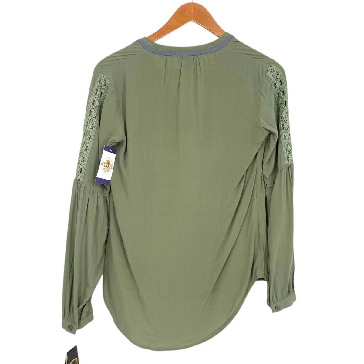 NWT Noble Outfitters XS Olive Green Western Boho Lace Long Sleeve Tassel Blouse