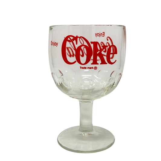 Vintage Enjoy Coca-Cola Retro Glass Thumbprint Goblet Red Logo Print Coke