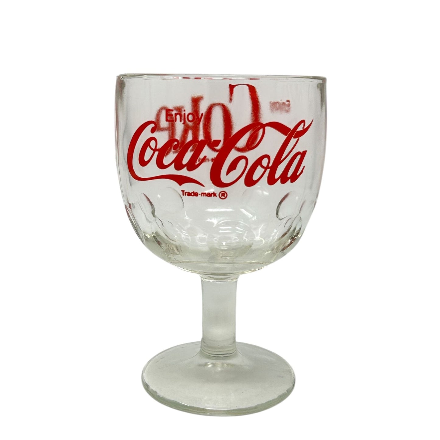 Vintage Enjoy Coca-Cola Retro Glass Thumbprint Goblet Red Logo Print Coke