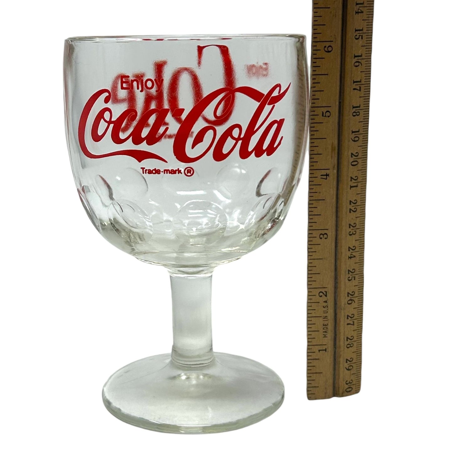 Vintage Enjoy Coca-Cola Retro Glass Thumbprint Goblet Red Logo Print Coke