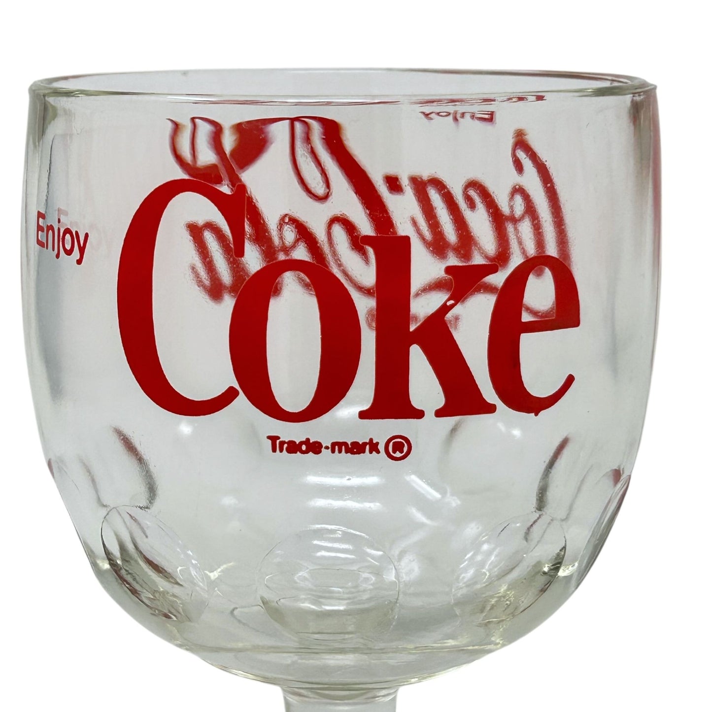 Vintage Enjoy Coca-Cola Retro Glass Thumbprint Goblet Red Logo Print Coke
