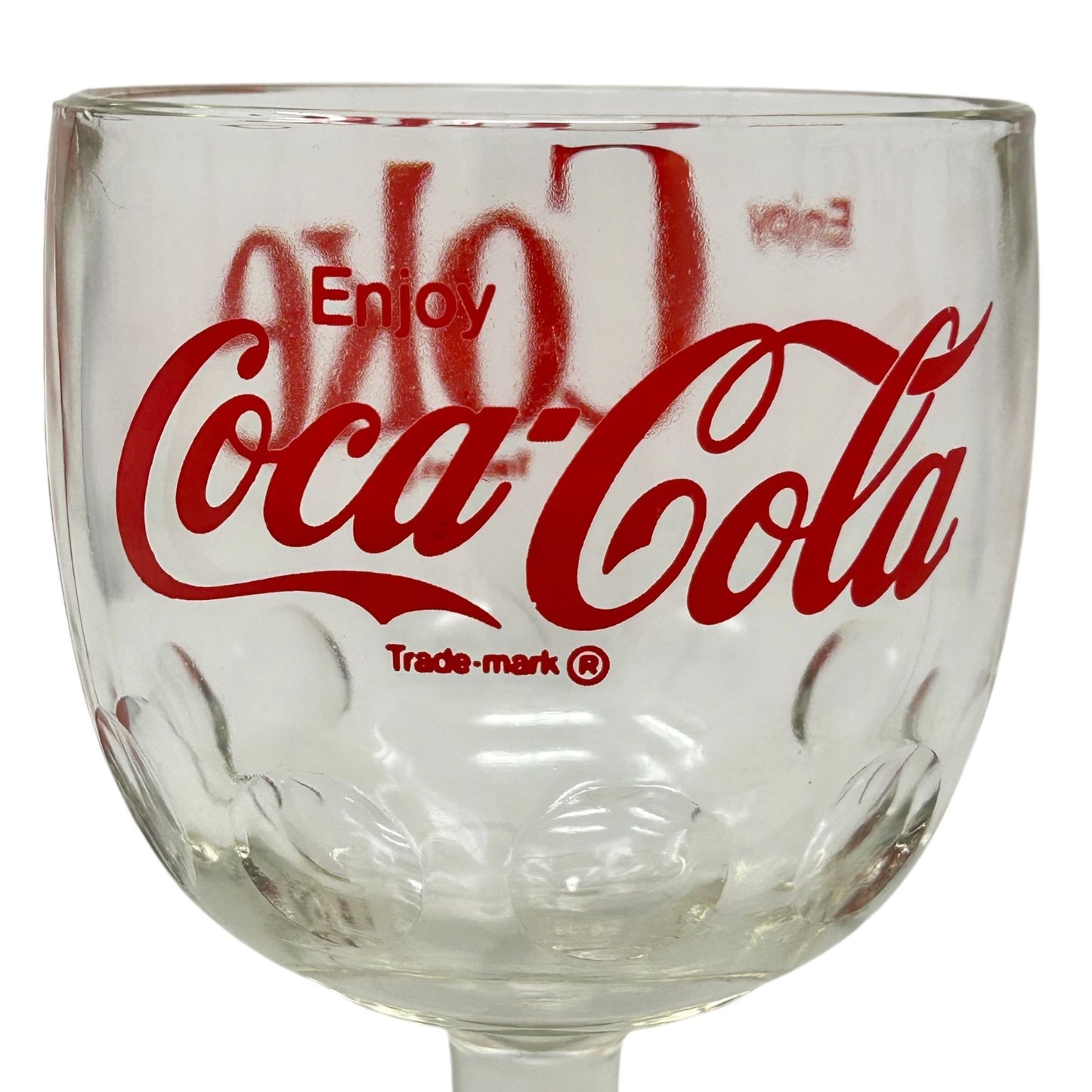 Vintage Enjoy Coca-Cola Retro Glass Thumbprint Goblet Red Logo Print Coke