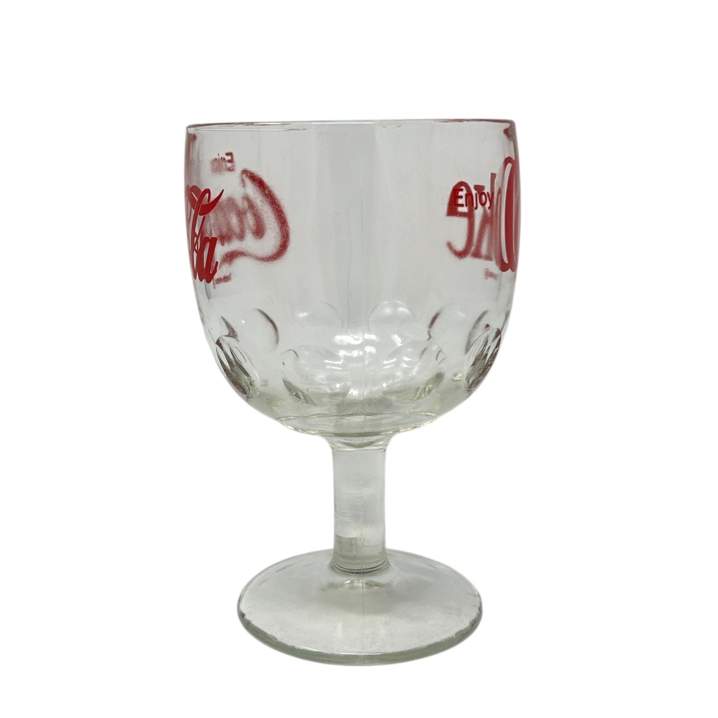 Vintage Enjoy Coca-Cola Retro Glass Thumbprint Goblet Red Logo Print Coke