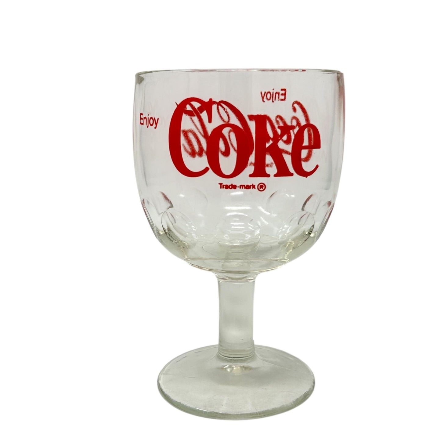 Vintage Enjoy Coca-Cola Retro Glass Thumbprint Goblet Red Logo Print Coke