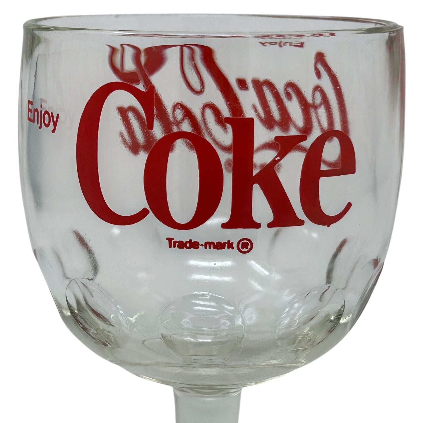 Vintage Enjoy Coca-Cola Retro Glass Thumbprint Goblet Red Logo Print Coke