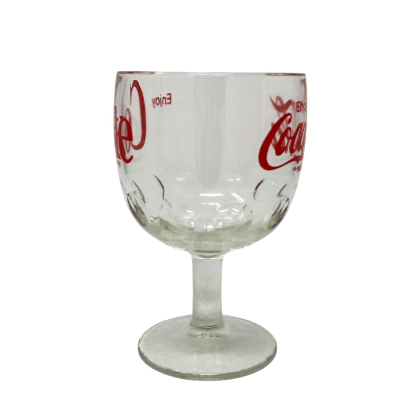 Vintage Enjoy Coca-Cola Retro Glass Thumbprint Goblet Red Logo Print Coke