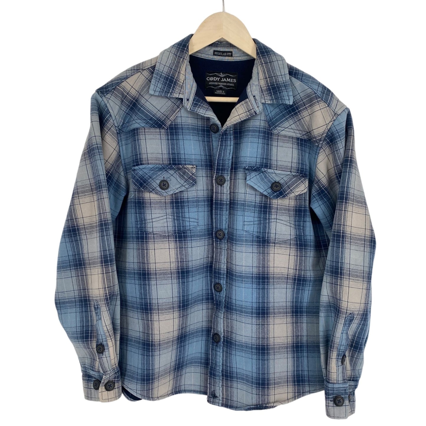 Cody James Mens S Blue Plaid Jacket Shacket Lined Collared Front Button Western