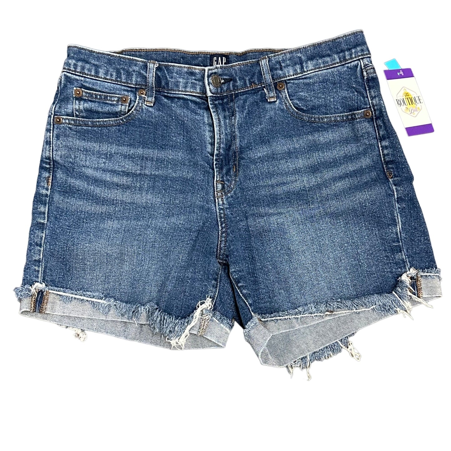 Gap Womens 30 Blue Denim Jean Shorts Cuffed Medium Wash Mid Rise 5" Inseam