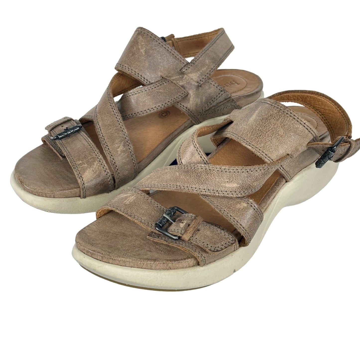 Bussola Jamaica 7.5/38 Jenny Leather Sandals Dakota Taupe Strappy Comfort Buckle