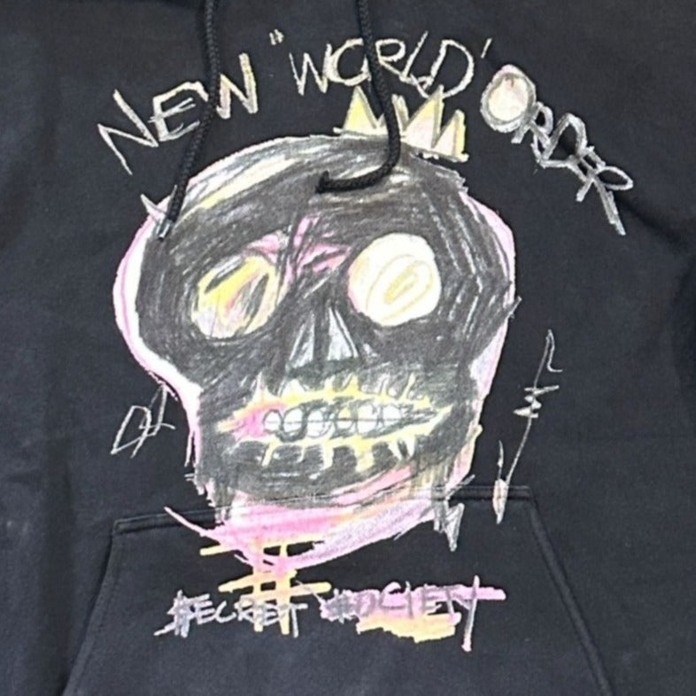 Fashion Nova "New World Order" Black Pullover Hoodie Skull Graphic Pockets