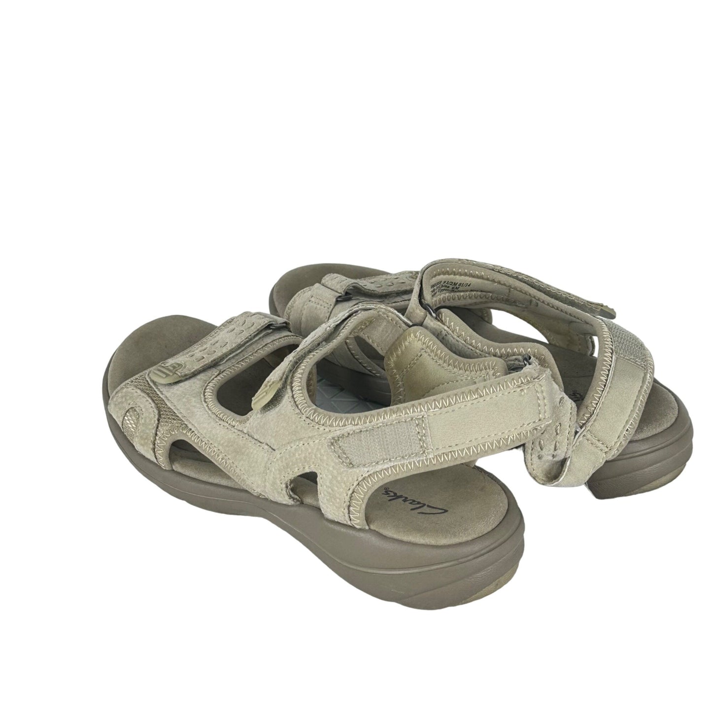 Clarks Womens 9.5 Morse Tour Sporty Sandal Beige Pig Skin Suede Hook Loop Straps