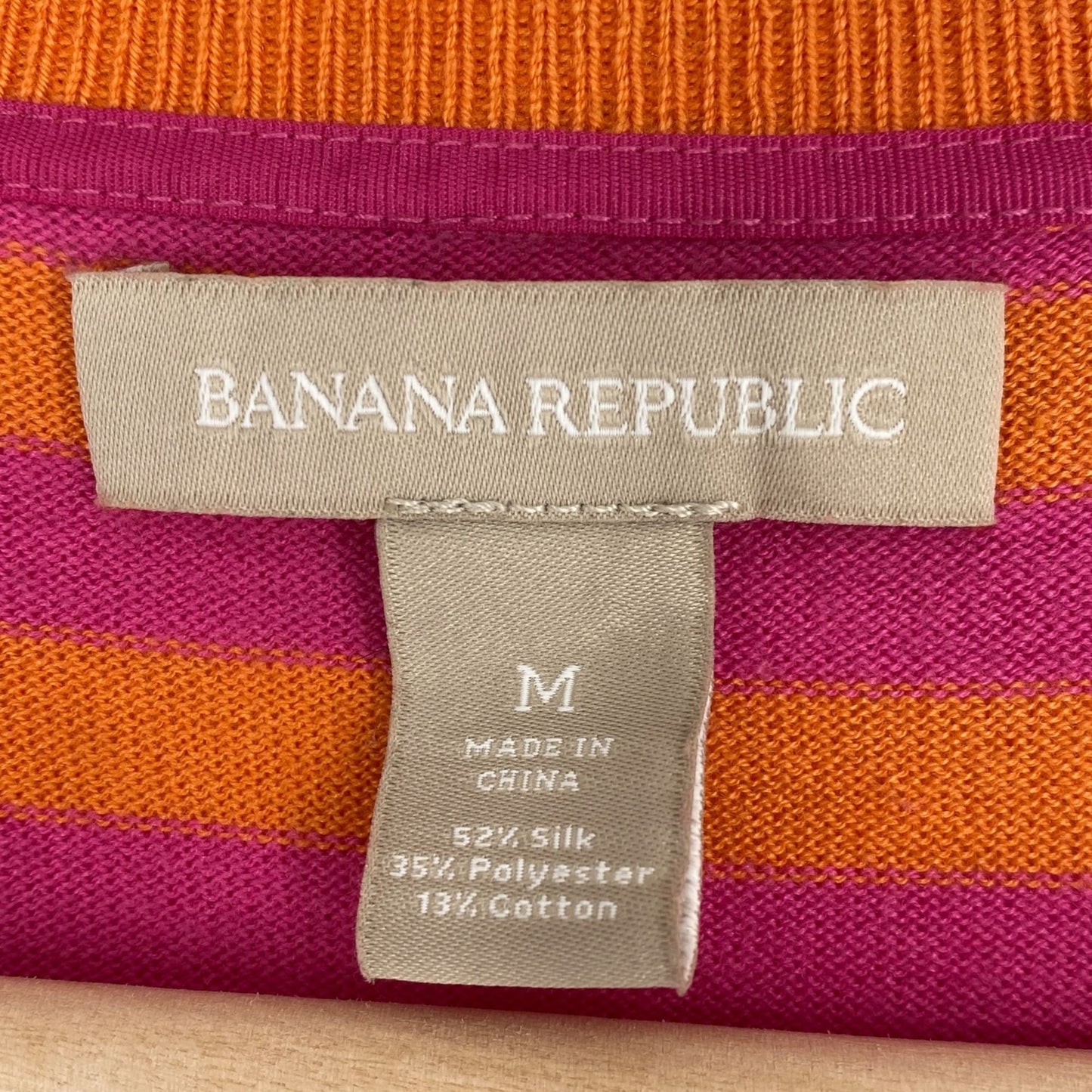 Banana Republic Womens M Front Button Cardigan Sweater Pink Orange Striped Silk