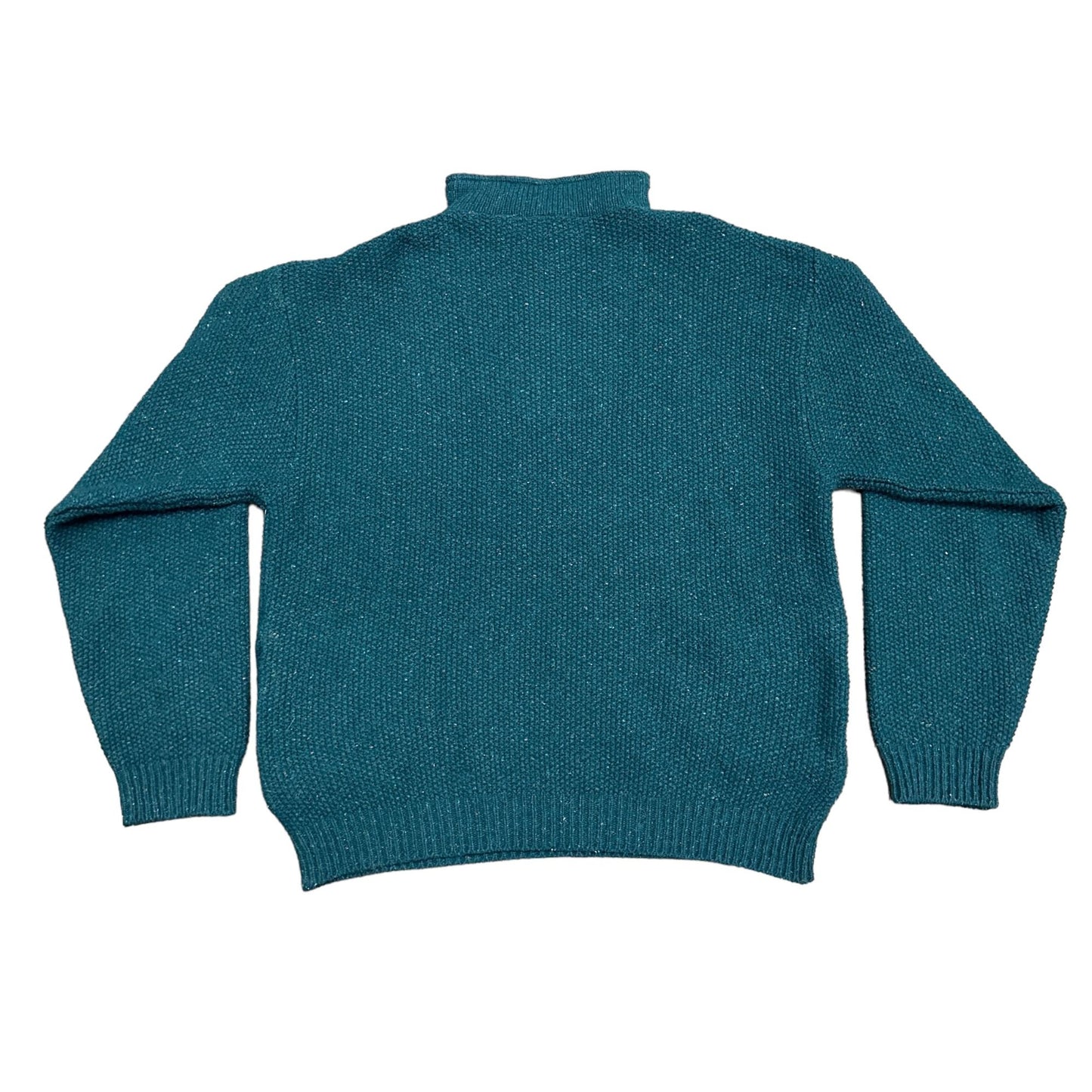 Vintage Orvis Mens XL Teal 1/4 Zip Pullover Knit Sweater Pockets Wool Blend