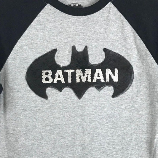 Batman XL 14/16 Raglan TShirt Double Sequin Bat The Caped Crusader Black Gray