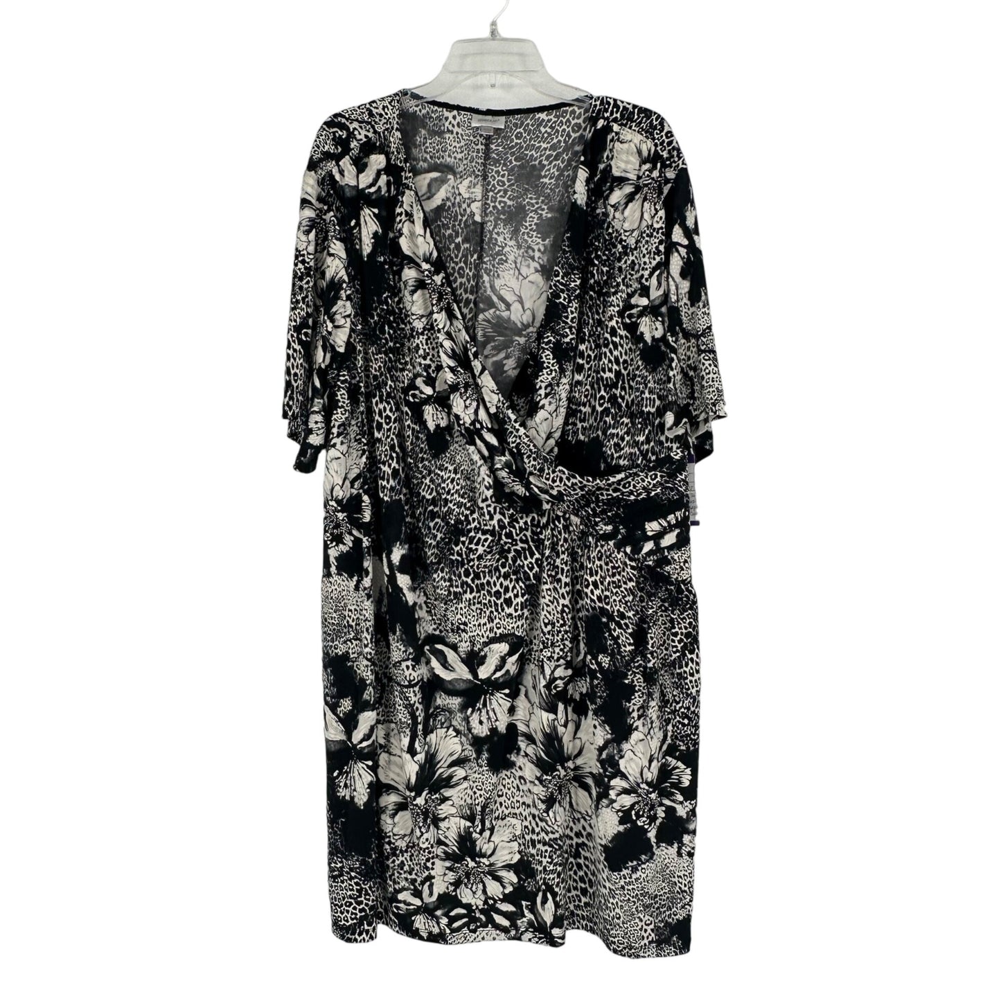 Avenue 30/32 Dress Black White Floral Animal Print Surplice VNeck Knee Length