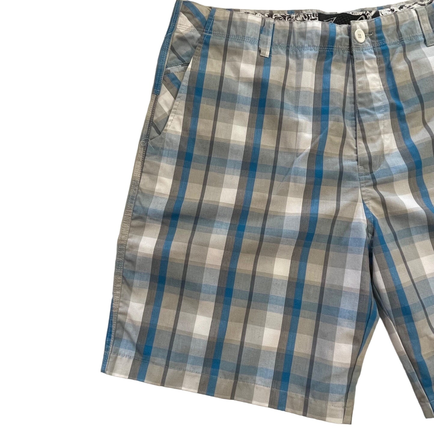 Fox Mens 38 Plaid Shorts 5 Pocket 9" Inseam Chino Blue Gray Lightweight