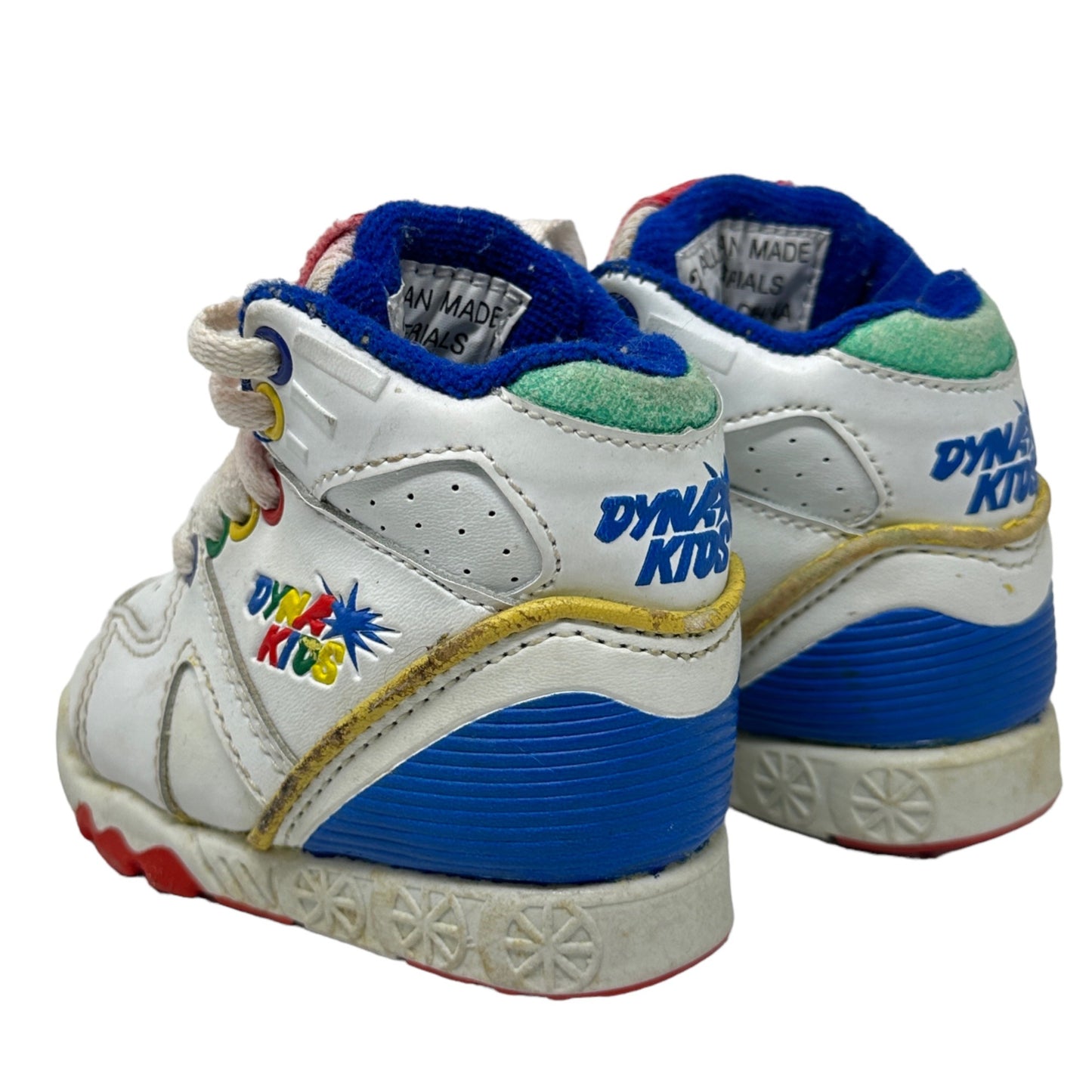 Vintage Dyna Kids Baby 3 Lace Up Sneakers White Red Blue Yellow Tennis Shoes