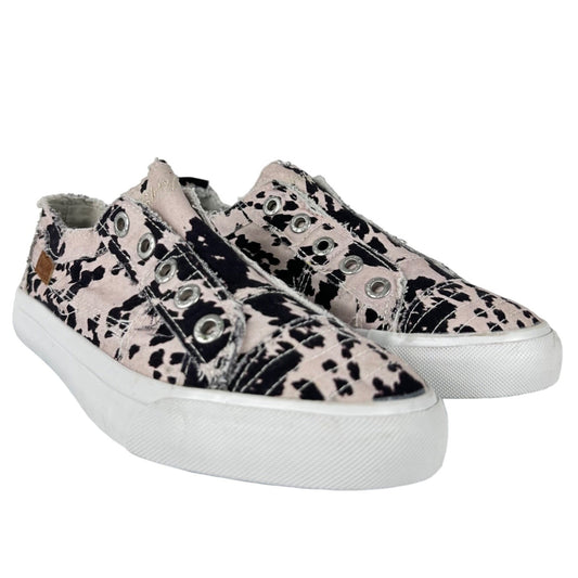 NWOB Blowfish Malibu Womens 9 Black White Cow Print Canvas Slip On Sneaker