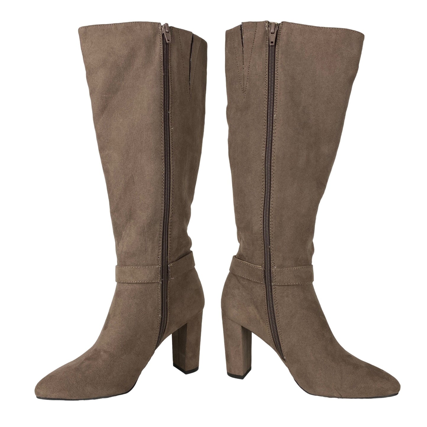 Jones New York 5.5 Kalee Camel Heeled Knee High Zipper Boots Buckle Accents