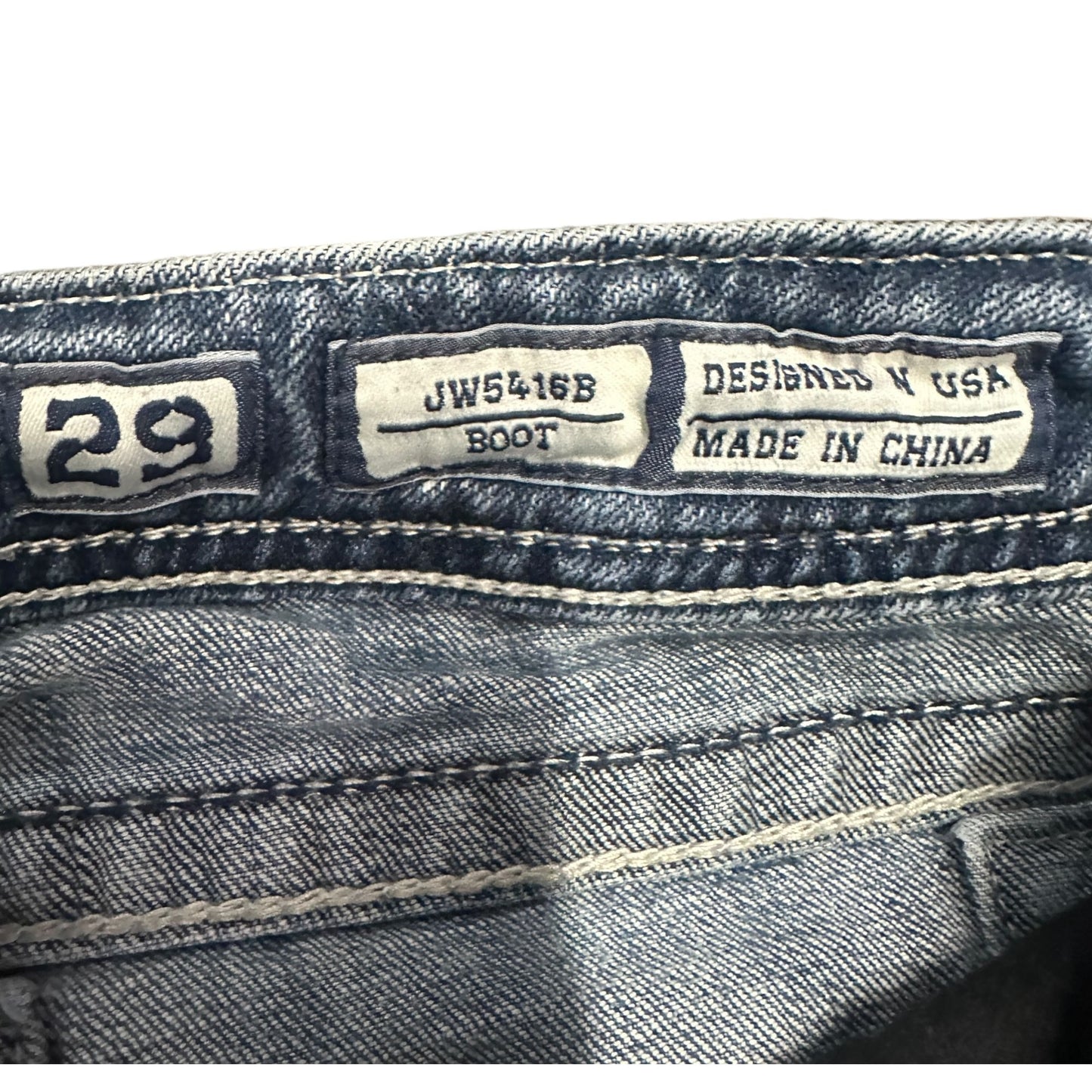 Miss Me 29 Bootcut Blue Jeans JW5416B Leather Aztec Studs Stones Thick Stitch