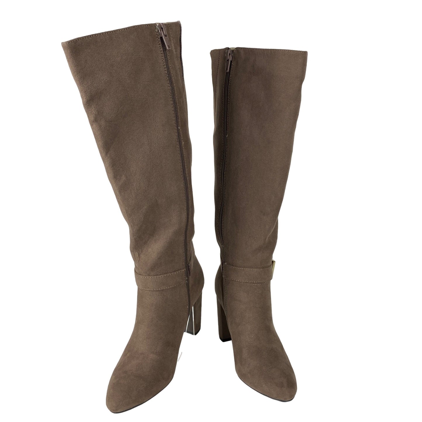 Jones New York 5.5 Kalee Camel Heeled Knee High Zipper Boots Buckle Accents