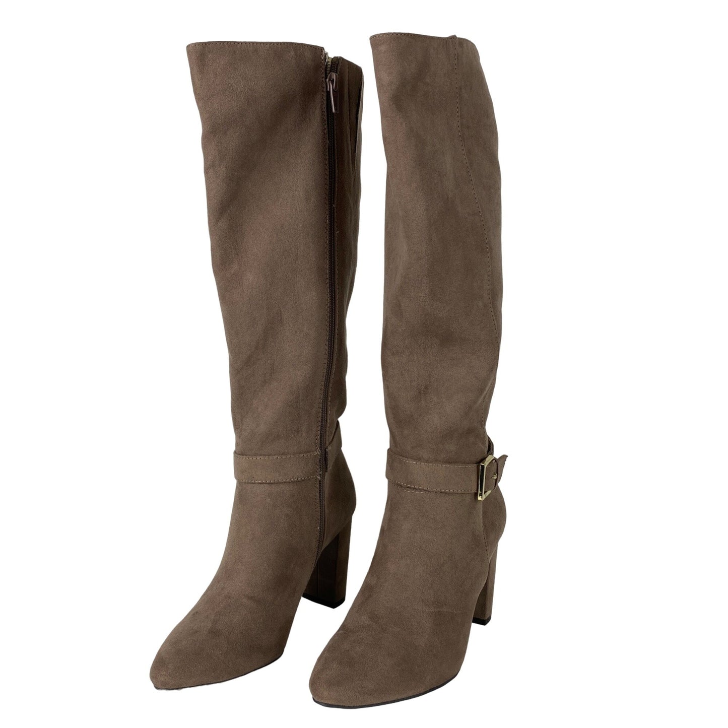 Jones New York 5.5 Kalee Camel Heeled Knee High Zipper Boots Buckle Accents