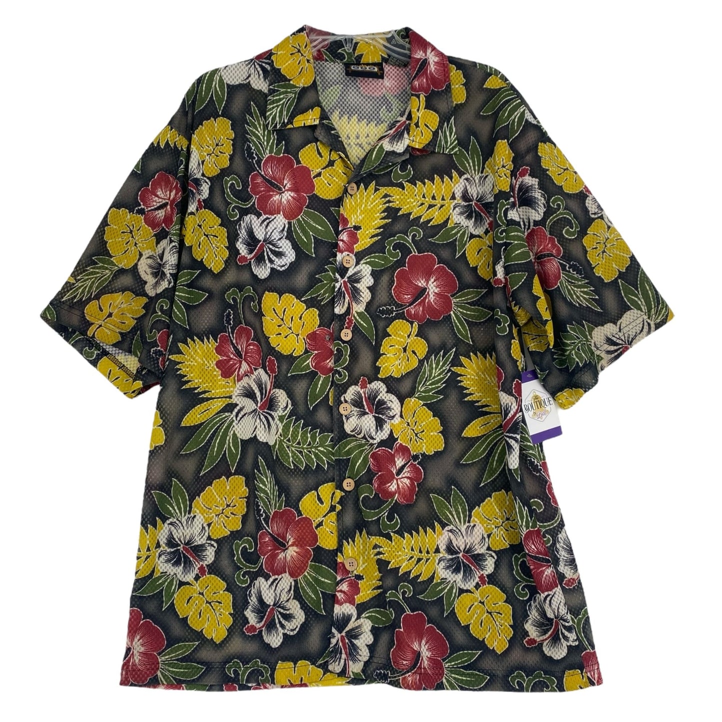 Vtg ODO Hawaiian Shirt XL Mesh Coconut Buttons 90s y2K Resort Cruise Beach Wear