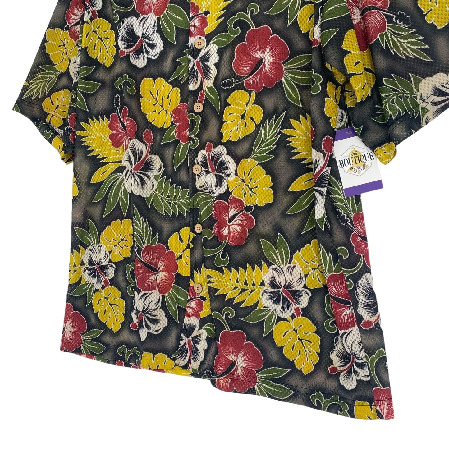 Vtg ODO Hawaiian Shirt XL Mesh Coconut Buttons 90s y2K Resort Cruise Beach Wear
